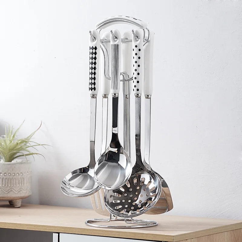 NordicChef 7-Piece Stainless Steel Kitchen Utensil Set – Ceramic Handle Cooking Tools