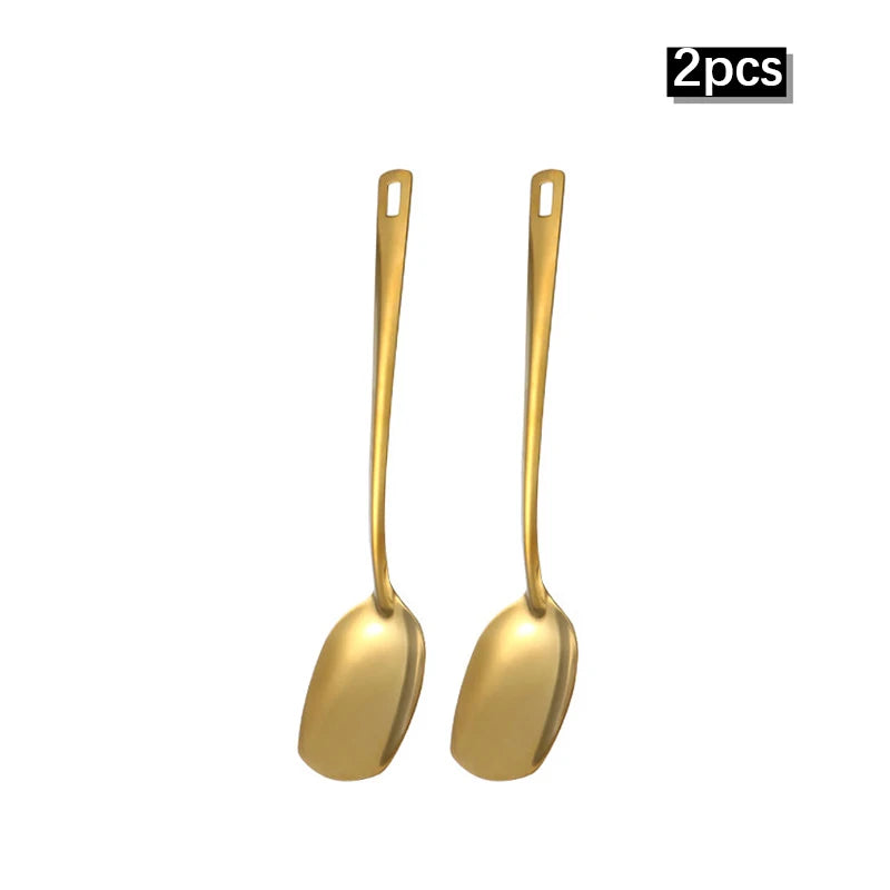 GoldenGlow Korean-Style Stainless Steel Spoon Set – 2/6pcs Elegant Kitchenware