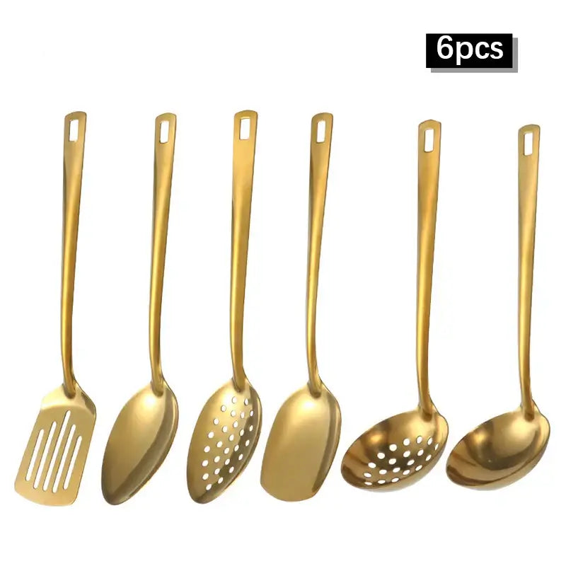 GoldenGlow Korean-Style Stainless Steel Spoon Set – 2/6pcs Elegant Kitchenware