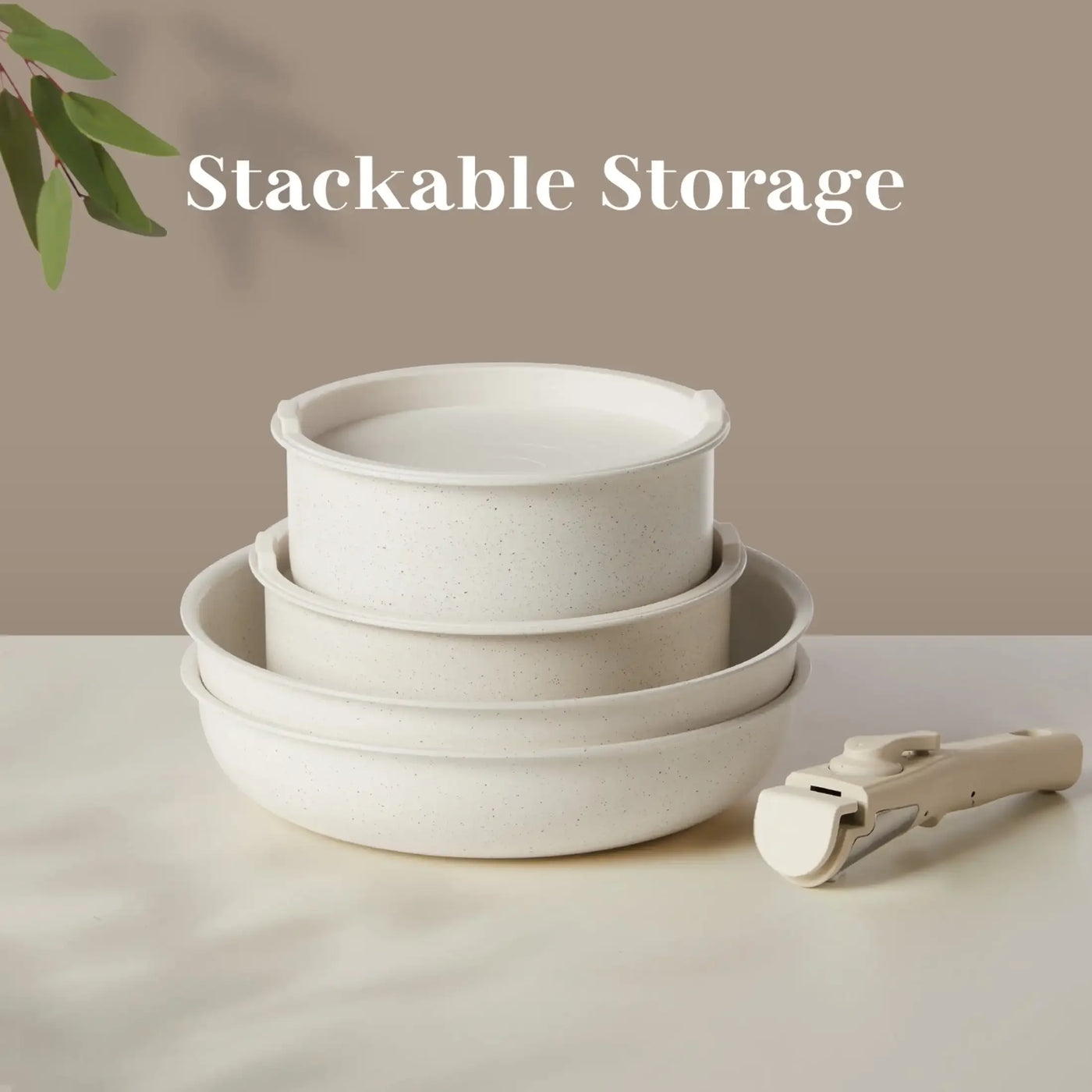 XMSJ 12-Piece Nonstick Cookware Set – White Granite, Detachable Handle