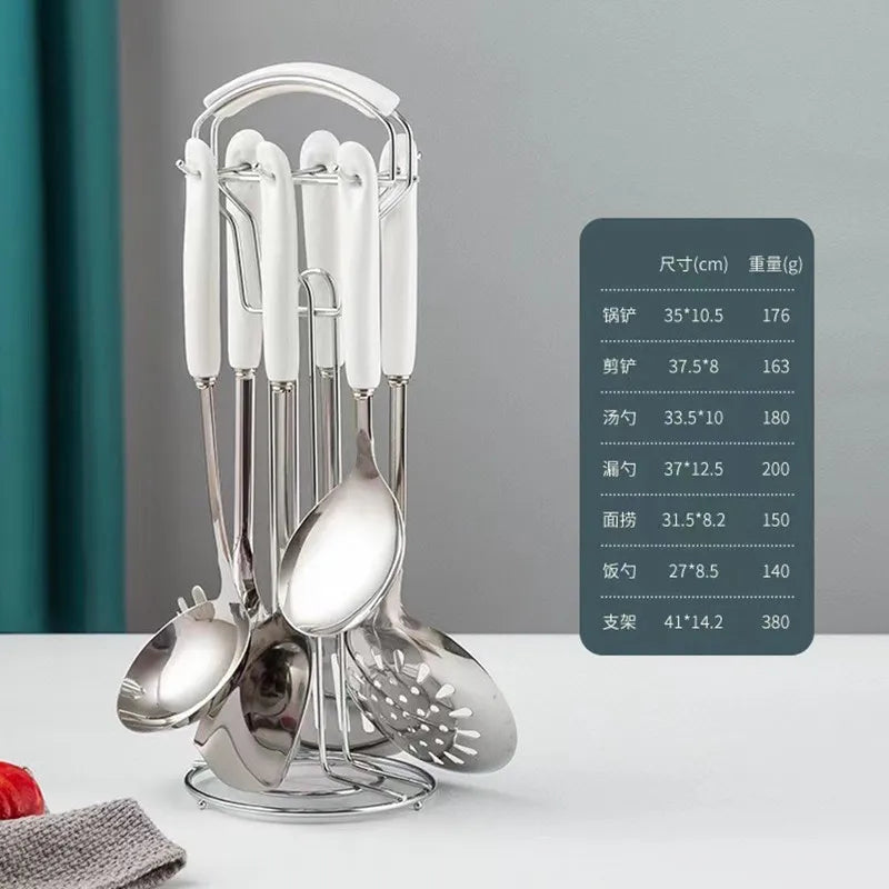 NordicChef 7-Piece Stainless Steel Kitchen Utensil Set – Ceramic Handle Cooking Tools