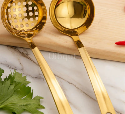 GoldServe Heavy-Duty Stainless Steel Soup Ladle – Golden Plated Restaurant & Home Spoon