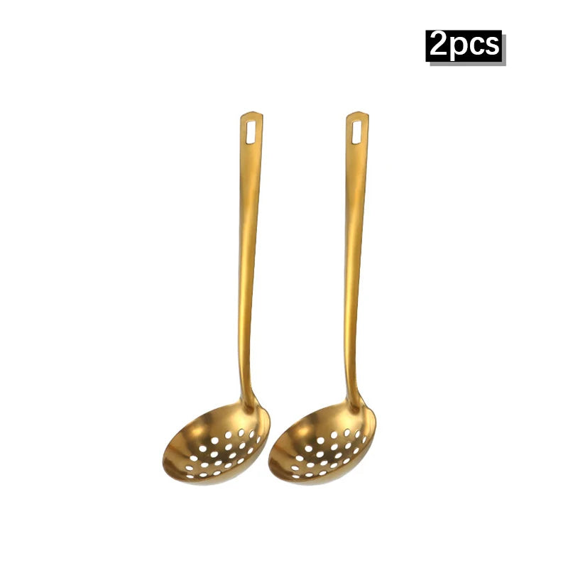 GoldenGlow Korean-Style Stainless Steel Spoon Set – 2/6pcs Elegant Kitchenware