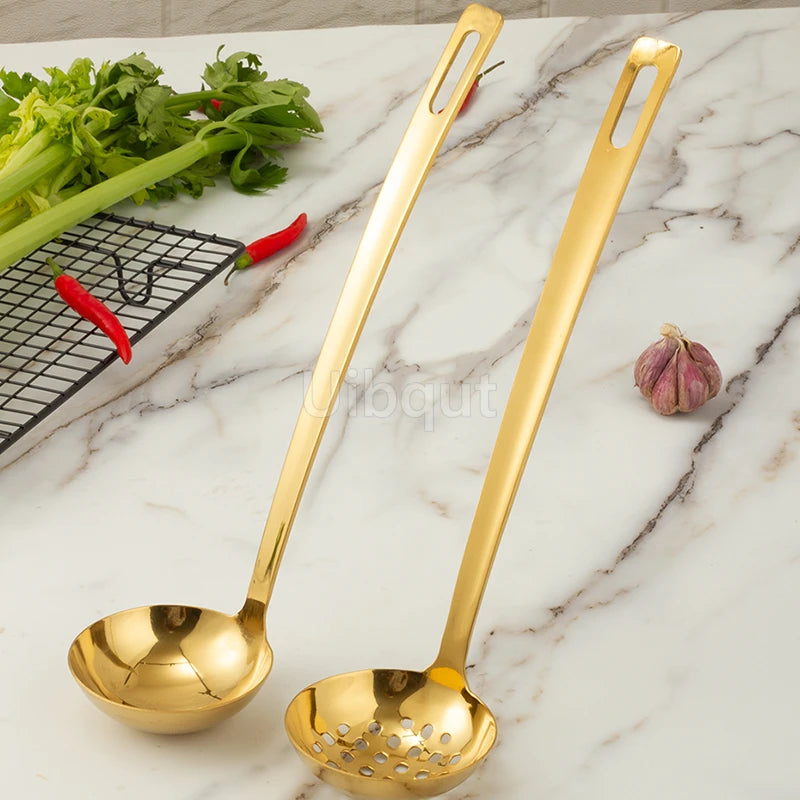 GoldServe Heavy-Duty Stainless Steel Soup Ladle – Golden Plated Restaurant & Home Spoon