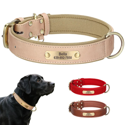 Personalized PU Leather Dog Collar Soft Padded Pet Dog Collars Durable Puppy Necklace Free Custom for Small Medium Large Dogs - Comfeasy