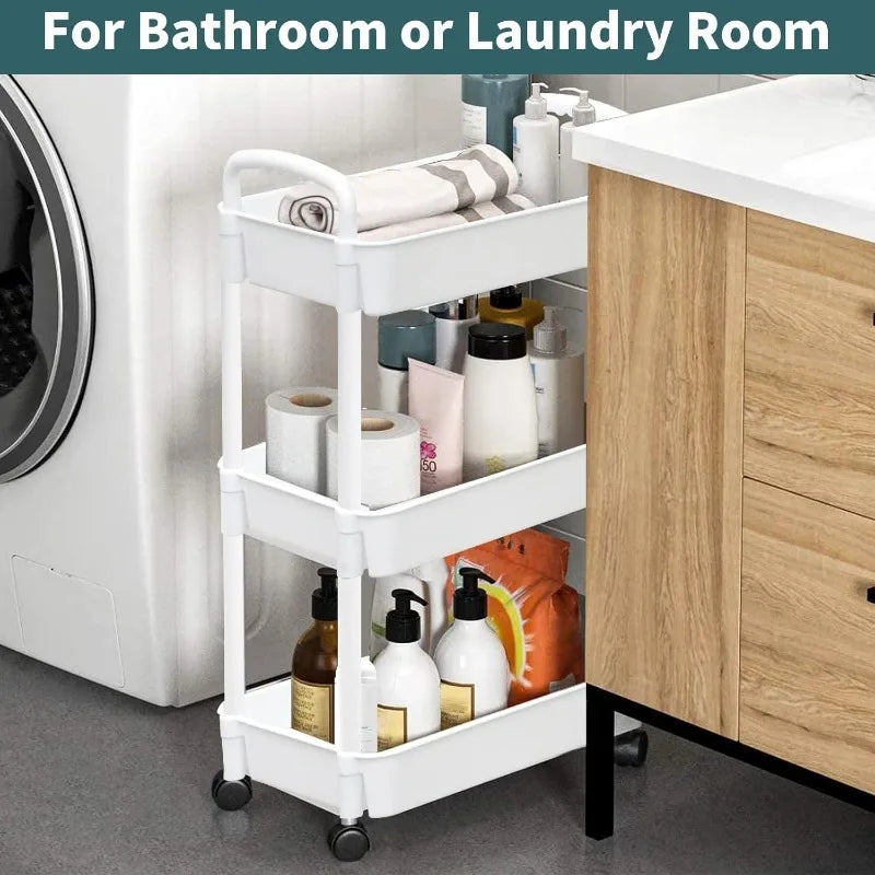 FlexCart™ 3/4-Tier Rolling Storage Organizer – Compact Utility Cart with Wheels for Bathroom, Laundry Room