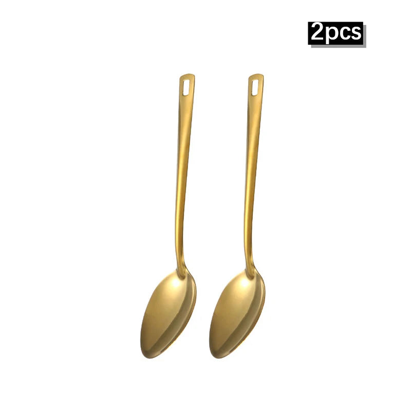 GoldenGlow Korean-Style Stainless Steel Spoon Set – 2/6pcs Elegant Kitchenware