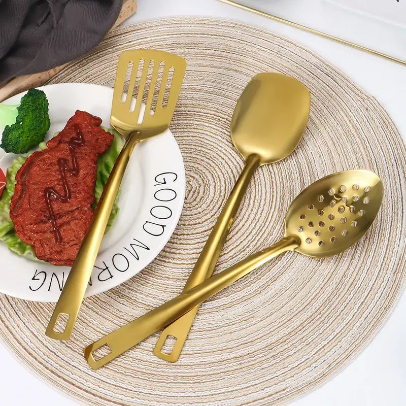 GoldenGlow Korean-Style Stainless Steel Spoon Set – 2/6pcs Elegant Kitchenware