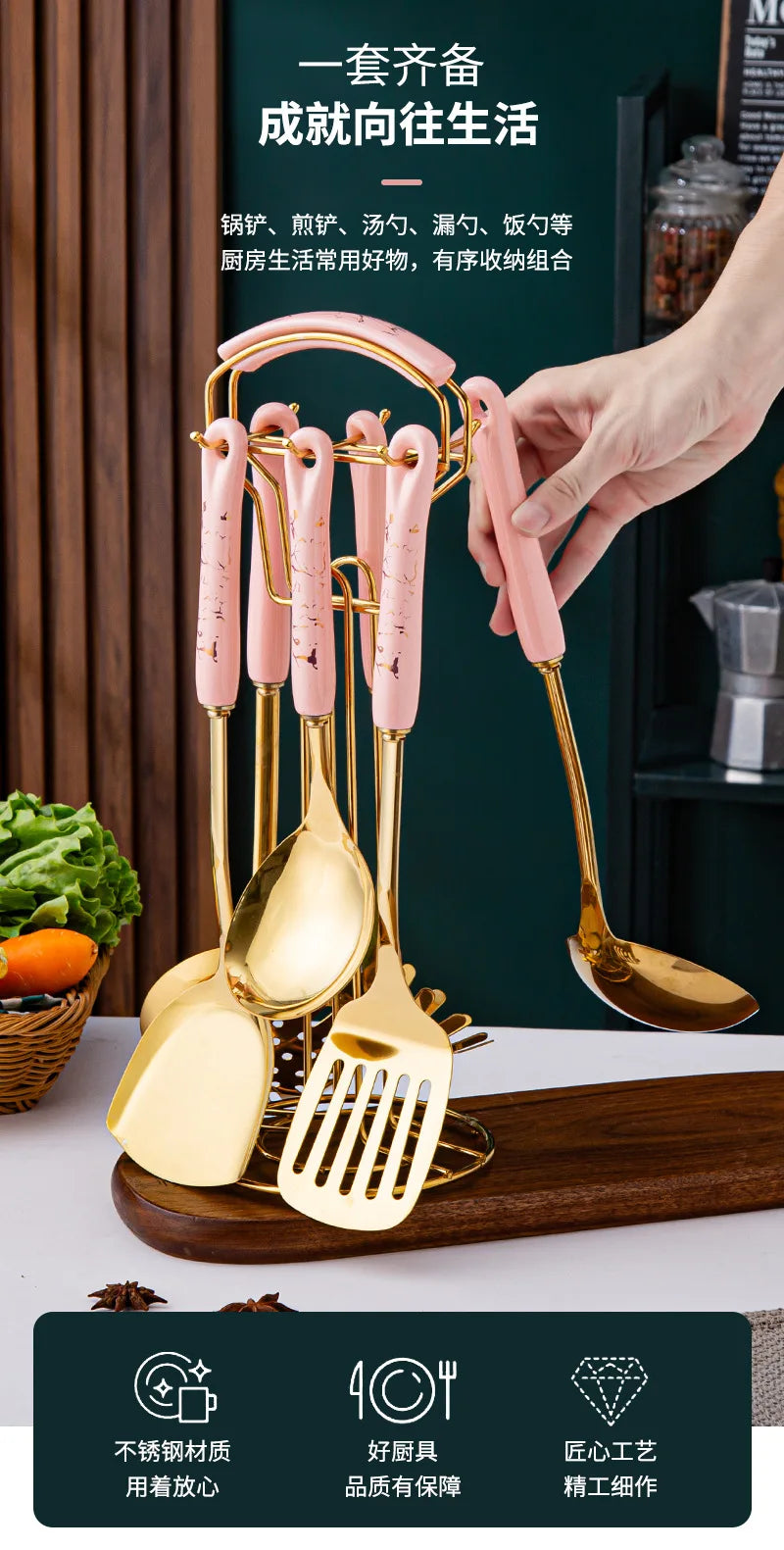 NordicChef 7-Piece Stainless Steel Kitchen Utensil Set – Ceramic Handle Cooking Tools