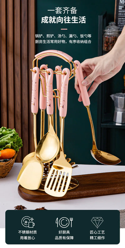 NordicChef 7-Piece Stainless Steel Kitchen Utensil Set – Ceramic Handle Cooking Tools