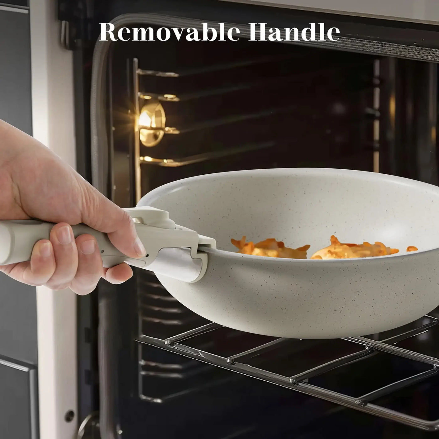 XMSJ 12-Piece Nonstick Cookware Set – White Granite, Detachable Handle