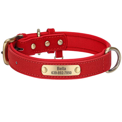 Personalized PU Leather Dog Collar Soft Padded Pet Dog Collars Durable Puppy Necklace Free Custom for Small Medium Large Dogs - Comfeasy