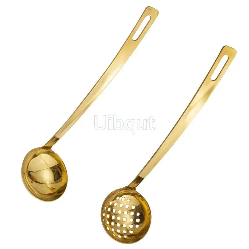 GoldServe Heavy-Duty Stainless Steel Soup Ladle – Golden Plated Restaurant & Home Spoon