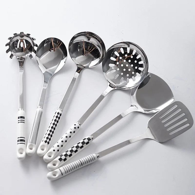 NordicChef 7-Piece Stainless Steel Kitchen Utensil Set – Ceramic Handle Cooking Tools