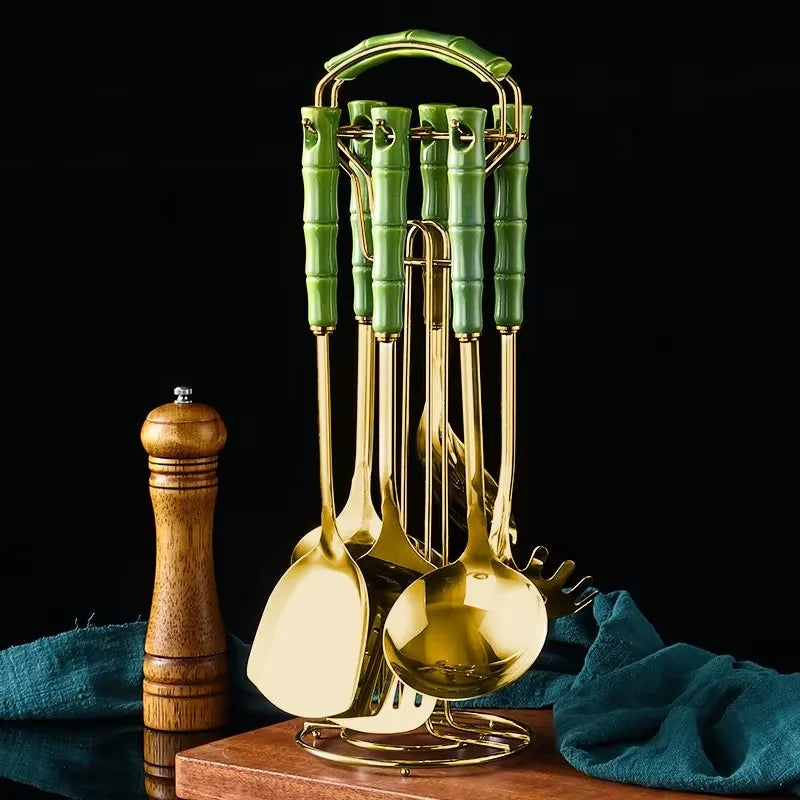 NordicChef 7-Piece Stainless Steel Kitchen Utensil Set – Ceramic Handle Cooking Tools